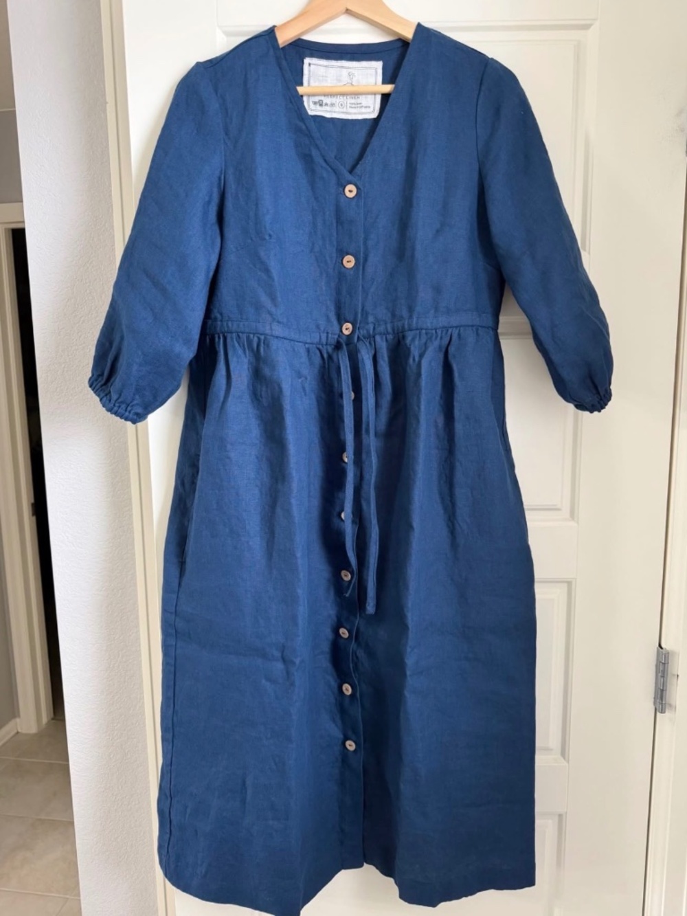 notPERFECTLINEN Navy Blue Linen Button-Front Midi Dress